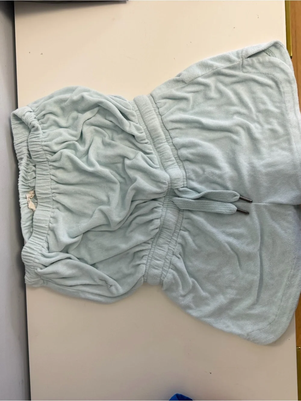 Light Blue Elastic Waist Shorts with Drawstring